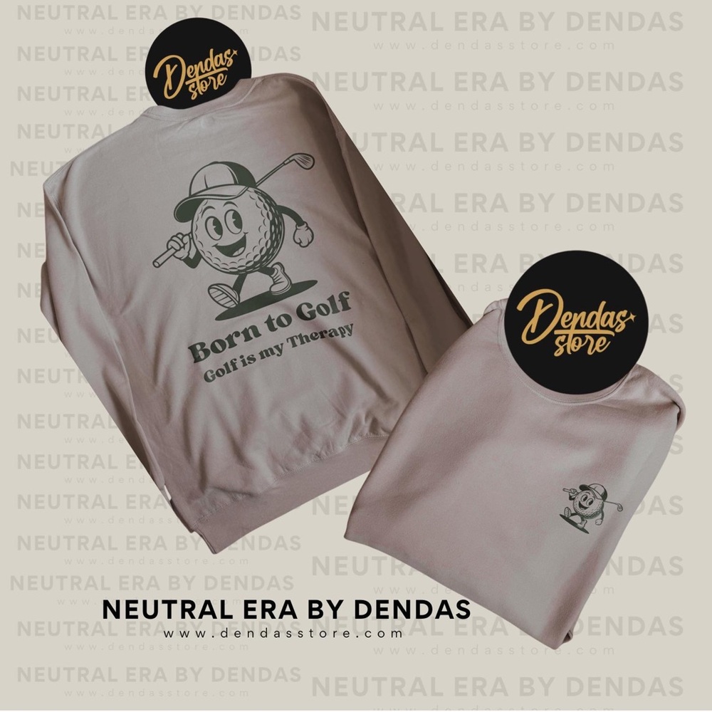 Born to Golf Men's Crewneck Sweater - Tan and Green